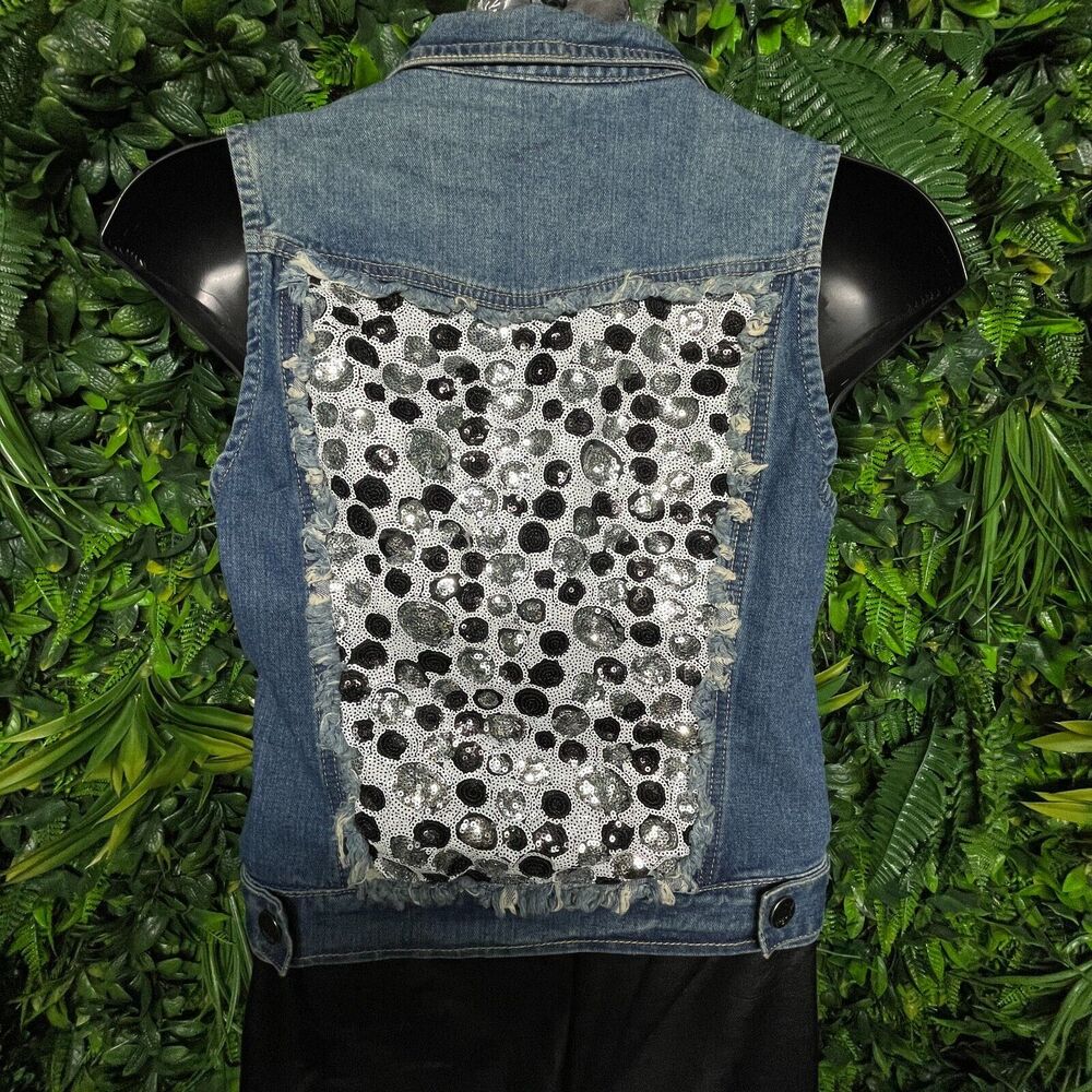 Women Vest Denim 1XL Blue Sequins Accent Polka Dots Waist Coat‎ BUZZ 1618 - Picture 7 of 7